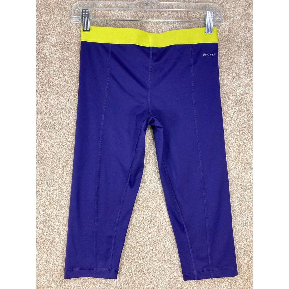 Nike Pro Dri-FIT Capri Leggings Womens S Purple Neon Athletic Training Pull On